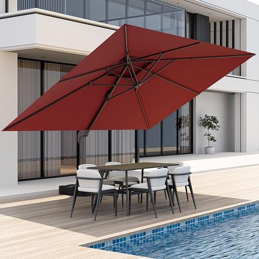 10x13 FT Patio Umbrella, Large Cantilever Rectangular Double Top Heavy Duty Offset Umbrellas with 360° Rotation, Outdoor shade for Garden Deck Pool Patio, Red