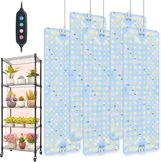 5Pack 2025 Ultra-Thin Panel Grow Lights for Seed Starting, Vegetables, Greenhouse & Under Cabinet & Shelf Plants with Timer 4/8/12H, Free Connect Full Spectrum Indoor LED Plant Growing Lamps