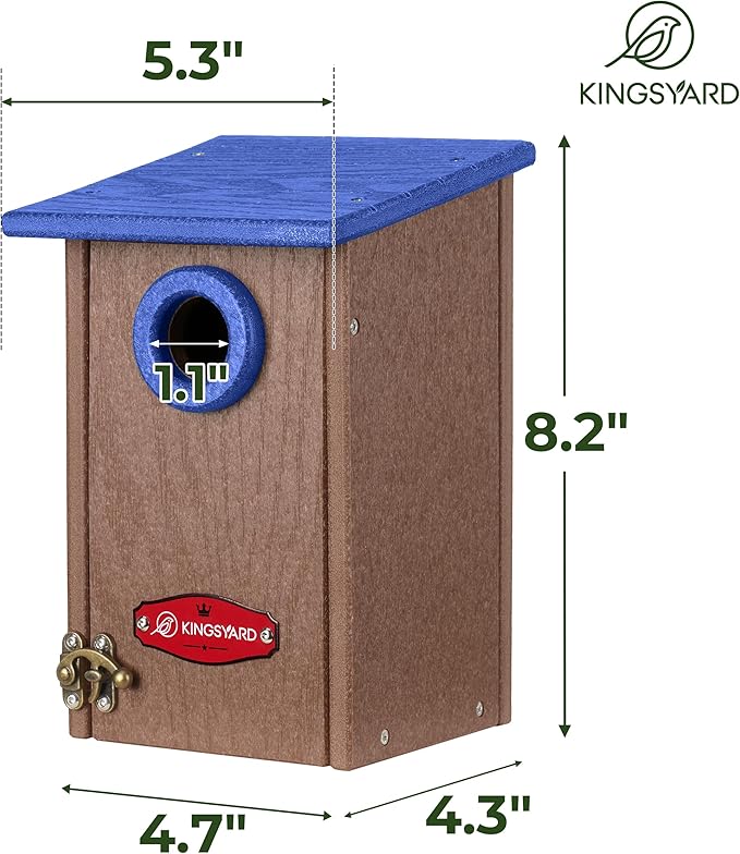 Kingsyard Recycled Plastic Bird House for Outdoors - Weatherproof Wren Bird Nesting with Predator Guard & Air Vents, Blue