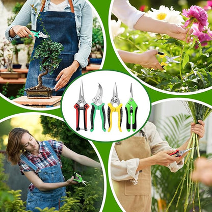 4 Pack Garden Pruning Shears, Stainless Steel Garden Shears, Gardening Shears, Garden Scissors, Clippers, Pruning Snips, Pruning Shears for Gardening Tools (Multi-color)