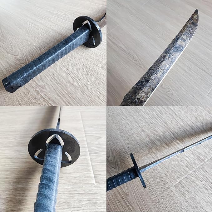 Full Tang Carbon Steel Machete Sword with Leather Sheath for Practice, Outdoor Use, Collection-20.5 Inch