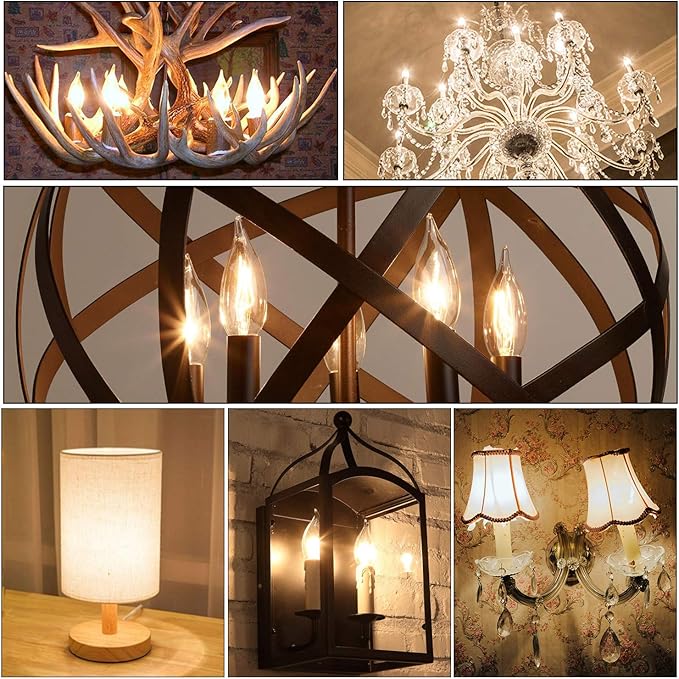 Hizashi LED Candelabra Bulbs 40 watt Equivalent, 90+ CRI Dimmable E12 LED Bulb Flame Tip Candle Bulbs, 4W 450LM 2700K Soft Warm White, CA10 Chandelier Bulbs Candelabra Base, UL Listed - 6 Pack