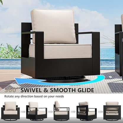 Outdoor Patio Furniture Set, 5-Piece Aluminum Patio Conversation Set All-Weather Metal Outdoor Sectional with 6 Inch Thick Cushions, Deep Setting for Garden, Outside and Porch