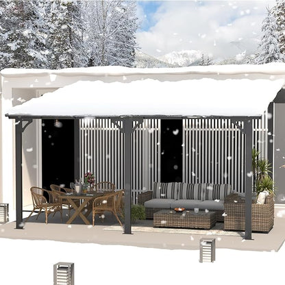 AECOJOY 14' x 10' Gazebo for Patio, Hard Top Lean to Gazebo Pergola with Roof (140 Sq.Ft Shaded), Large Wall-Mounted Heavy Duty Awnings for Patio, Decks, Backyard and More