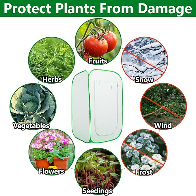 28 x 28 x 48 Inch Pop Up Winter Frost Plant Cover, Gardening Plants Freeze Protection Tent, Warm Plant Protector Enclosure for Snow Frost Protection Indoor & Outdoor
