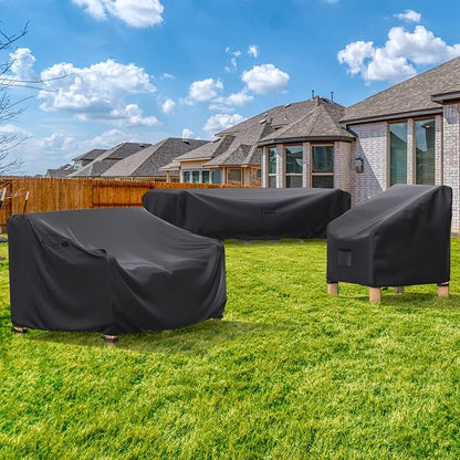Patio Sofa Cover Waterproof - Heavy Duty 3-Seater Outdoor Couch Cover Patio Furniture Covers with Air Vent and Handles, 104" L×40" D×35" H, Black