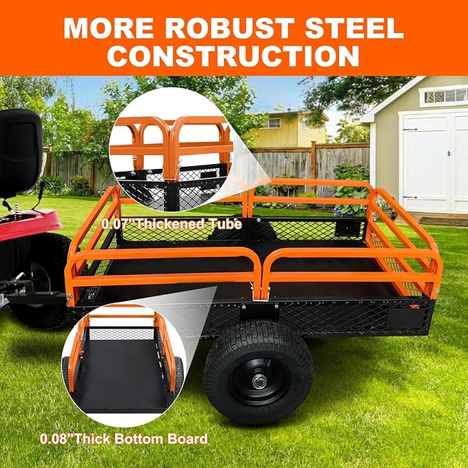 Heavy Duty ATV Utility cart, 1600LB Capacity Utility Trailer with Dual Dumping Modes (Manual/Foot Pedal), Steel Dump Cart with All-Terrain Tires & Dual Bearings for Garden, Farm, Firewood
