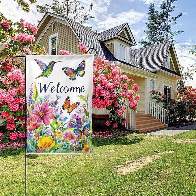 Spring Flower Garden Flag Vertical Double Sided Outdoor Yard Flags 12.5x18 Inch Burlap Banners for House Lawn