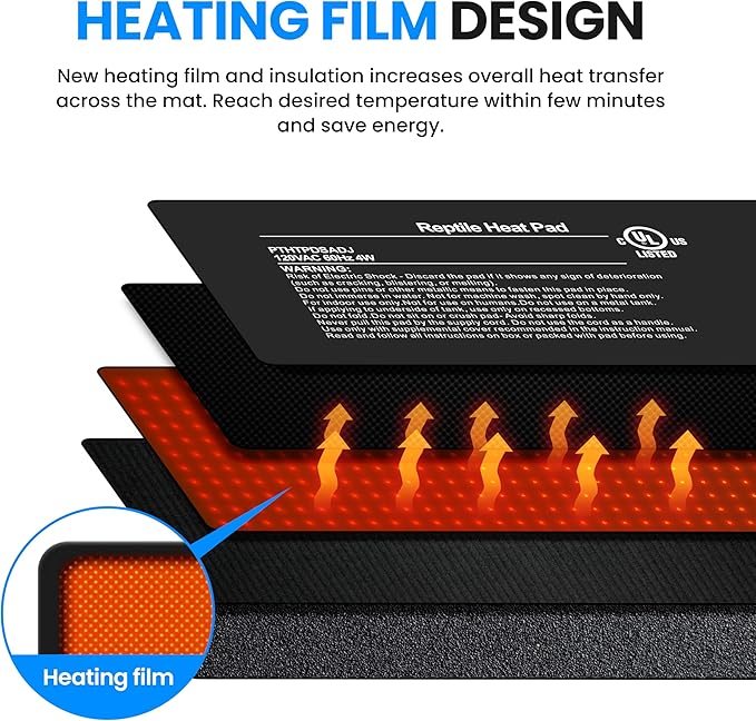 Simple Deluxe 4X7 Inch 4W Reptile Heating Pad with Temperature Adjustable Knob Under Tank Terrarium Heating Mat for Turtles, Lizards, Frogs, and Other Reptiles