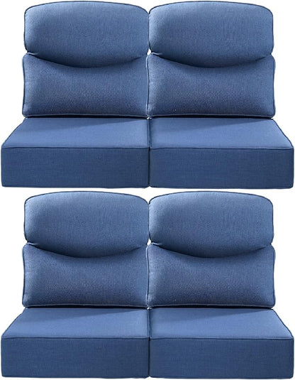 Luxury 24x24x6 Inch Smile Patio Dining Chair Cushions Set of 4 - Heavy Duty Water Slashproof Outdoor Seat Cushion for Outside Furniture Swivel Chairs Loveseat L-Shape Sofa - Navy Blue