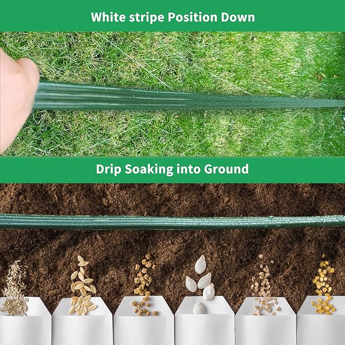 Watoo 2025 Sprinkler Hose & Soaker Hose for Yard - 150 FT Reinforced Flat Garden Hose with Holes, Heavy Duty No-Kink Lawn Irrigation Hose (Includes Stakes, High Pressure Spray)