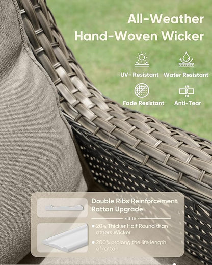 HUMMUH Outdoor Rocking Chair-Outdoor Swivel Chairs Set of 2 with 5" Thick Cushions Wicker Patio Chairs for Deck Porch Garden Poolside Backyard-Grey/Grey