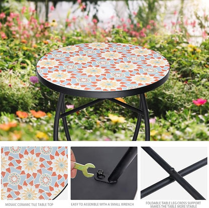 VCUTEKA Mosaic Outdoor Side Table - Small Patio Table Coffee Table Outside Accent Table Round End Plant Table for Bistro Balcony Porch Outdoor Benches 14'' Mosaic Table