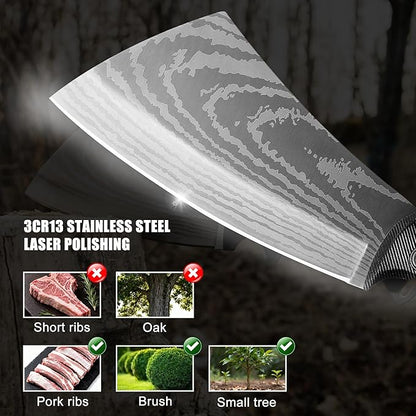 11 Inch Hatchet with Sheath, Small Compact Machete Axes, Fixed Blade Full Tang Camping Tactical Knife for Woodworking, Garden Machete Axe with Sheath for Bushcraft Yards Bushes Wood, A4SL