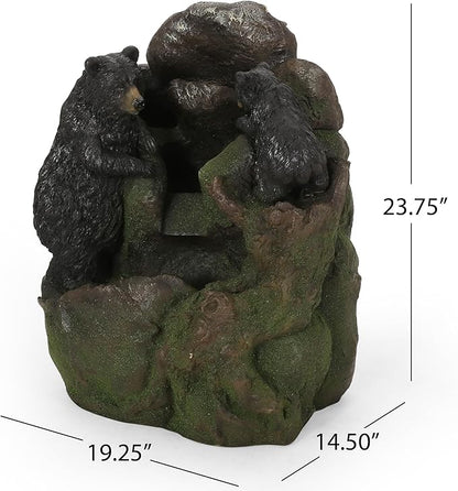 Merax 23.75" High Handcrafted Floor Fountain – Faux Stone Waterfall with LED Lights, Weather-Resistant Outdoor Water Feature for Garden Patio Yard, Moss & Black