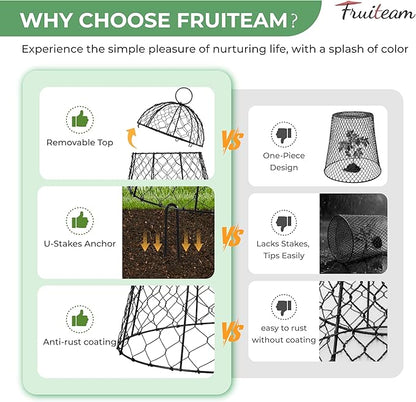 FRUITEAM Metal Plant Covers 6pcs, Heavy Duty Garden Cloche Plant Cage for Outdoor, 13"x15.8"H Rust-Proof Plant Protectors from Animals for Vegetables, Flowers, Seedlings Against Rabbits, Squirrels
