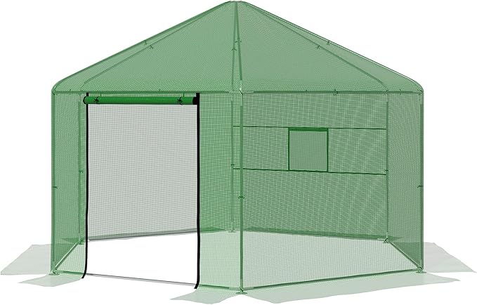 MU 13.4x13.4x8.8 FT Greenhouses for Outdoors, Heavy-Duty Green House for Outside, Walk in Winter Greenhouse with 180g Double Layer PE Cover, Ground Stakes, Great for Garden/Patio/Backyard