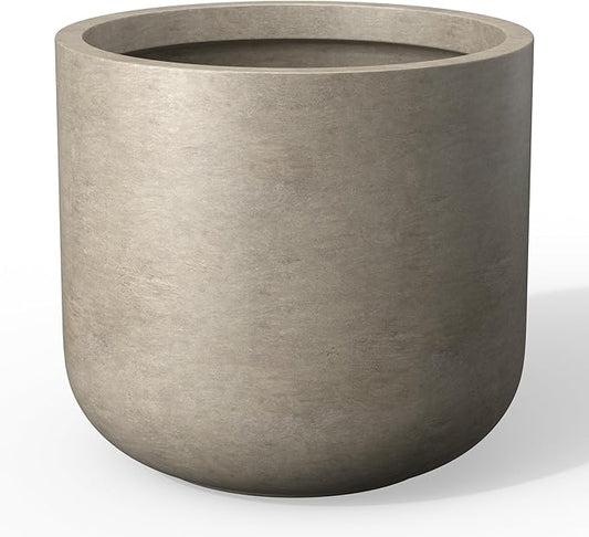 Kante 13.8-Inch Dia Round Concrete Planter, Indoor & Outdoor Garden Pot with Drainage Hole & Rubber Plug, Ideal for Flower and Tree, Weathered Concrete