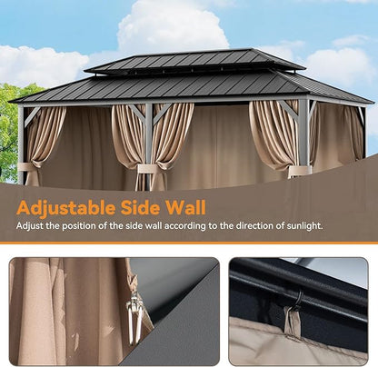 Gazebo Curtain Replacement Universal 6-Panel Sidewalls 12' x 20', Outdoor Gazebo Privacy Curtains with Zipper, Replacement for Outdoor, Patio Canopy, Garden and Backyard (Curtain Only)