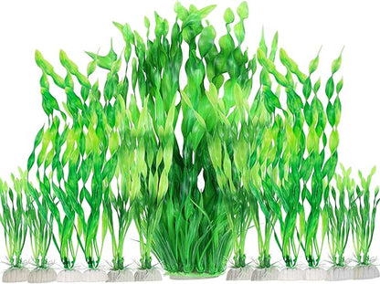 MyLifeUNIT Artificial Aquarium Plants, 13 Pack Plastic Seaweed Water Plants for Fish Tanks (Green)