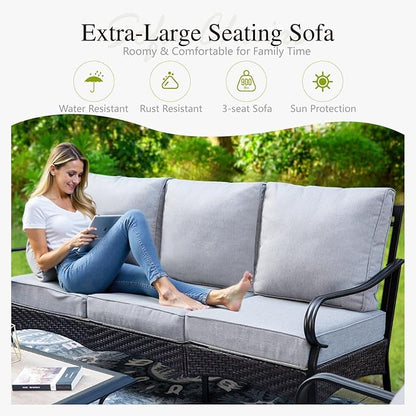Sophia & William Patio Furniture Set, 4 Piece Metal Outdoor Conversation Set with 3-Seater Outdoor Couch, 2 Swivel Chairs, 1 Coffee Table for Outdoor Seating, Backyard, Porch(Grey)