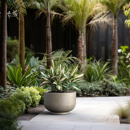 Kante 17.7 Inch Dia Concrete Bowl Planter, Large Tapered Bottom Plant Pot with Drainage, Smooth Weathered Concrete Finish with Warm Brown Interior, Ideal for Porch, Home, Garden, Patio