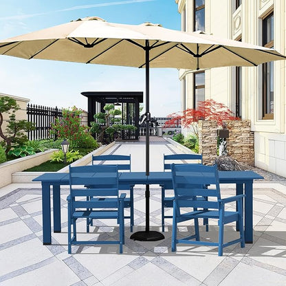 LOUNZY 5 Pieces Patio Dining Sets, Outdoor HDPE Furniture Set for 4 w/ 2" Hole Cut-Out Dining Table with 4 Patio Chairs for Pool, Lawn and Garden,Navy