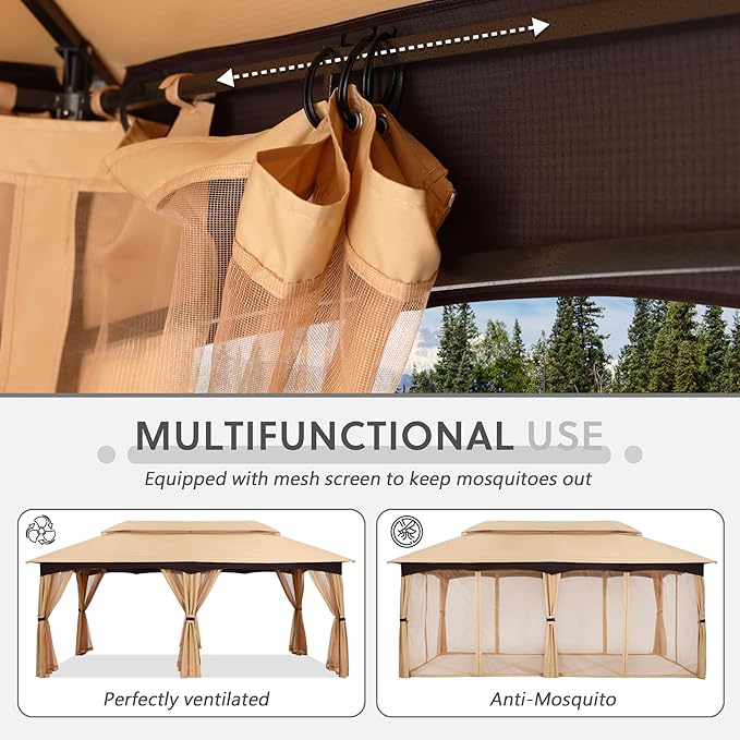 MASTERCANOPY Outdoor Patio Gazebo for Garden with Upgrade Steel Frame and Netting Walls (10x20,Beige)