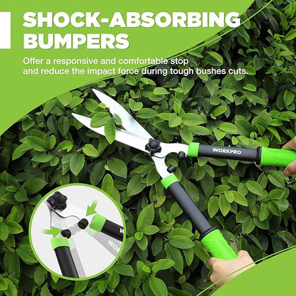 WORKPRO Hedge Shears, 23'' Manual Hedge Trimmers with Chrome Plated Steel Blade & Ergonomic Handle, Home Garden Pruner Hedge Clippers Perfect for Trimming Borders, Boxwood, and Tall Bushes