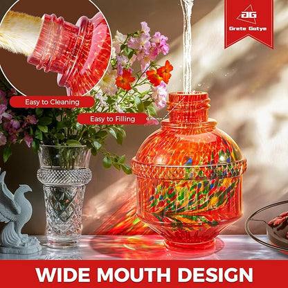 Blown Glass Hummingbird Feeders for Outdoors, 25 Ounces Wild Bird Nectar Feeder with Perch & 5 Flower Feeding Ports Leak Proof Hanging for Garden Backyard Decor, Gifts for Women Mom, Red