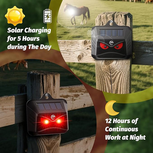 4 Pack Coyote Deterrent Devices, Solar Powered Raccoon Repellent Outdoor Devices Used to Deter Racoon Coyote Fox Skunk Deer Protect Your Chicken Coop and Property with Predator Control Lights