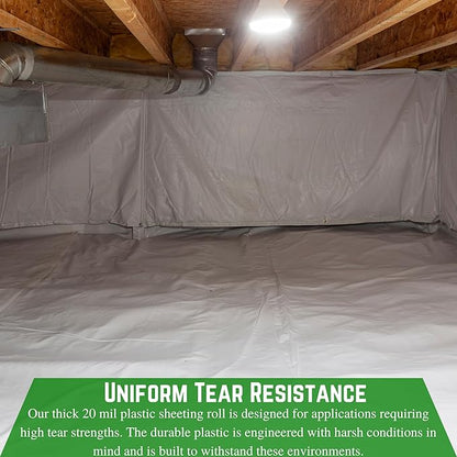 Farm Plastic Supply Crawl Space Vapor Barrier, 20 mil - Thick Plastic Sheeting, Drop Cloth Moisture Barrier for Crawl Space Encapsulation, Heavy Duty Polyethylene, Black & White Panda Film (18' x 10')