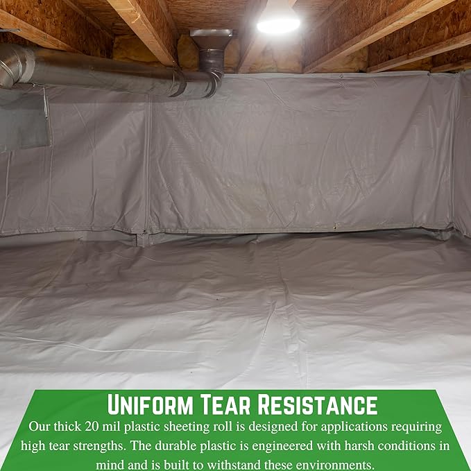 Farm Plastic Supply Crawl Space Vapor Barrier, 20 mil - Thick Plastic Sheeting, Drop Cloth Moisture Barrier for Crawl Space Encapsulation, Heavy Duty Polyethylene, Black & White Panda Film (6' x 50')