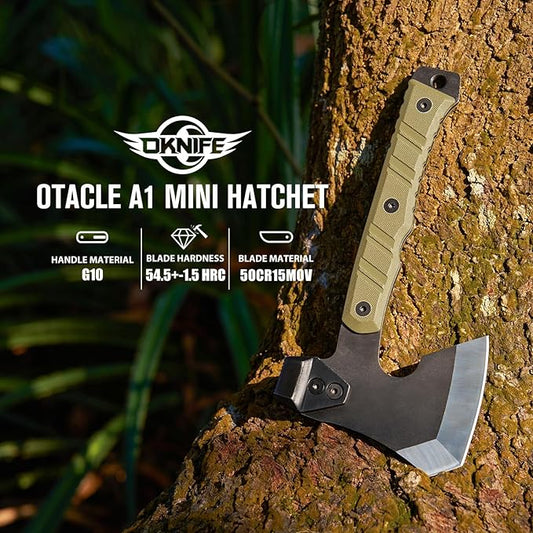 OKNIFE Otacle A1 Mini Multifunctional Hatchet, Rugged, Full Tang, 2-in-1 Hatchet, Comfortable, Non-Slip Grip with Durable Kydex Sheath