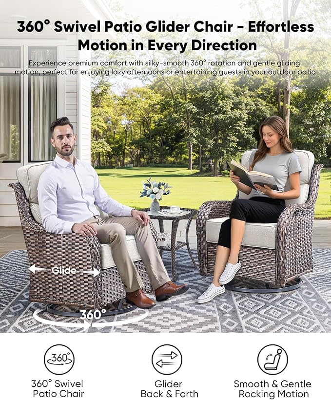 HUMMUH 8 Pieces Wicker Patio Furniture Set with Patio Swivel Chairs Set of 4,High Back Outdoor Sofa Coffee Table Ottomans,6 Inch Thick Cushions Outdoor Conversation Set for Porch, Balcony, Deck