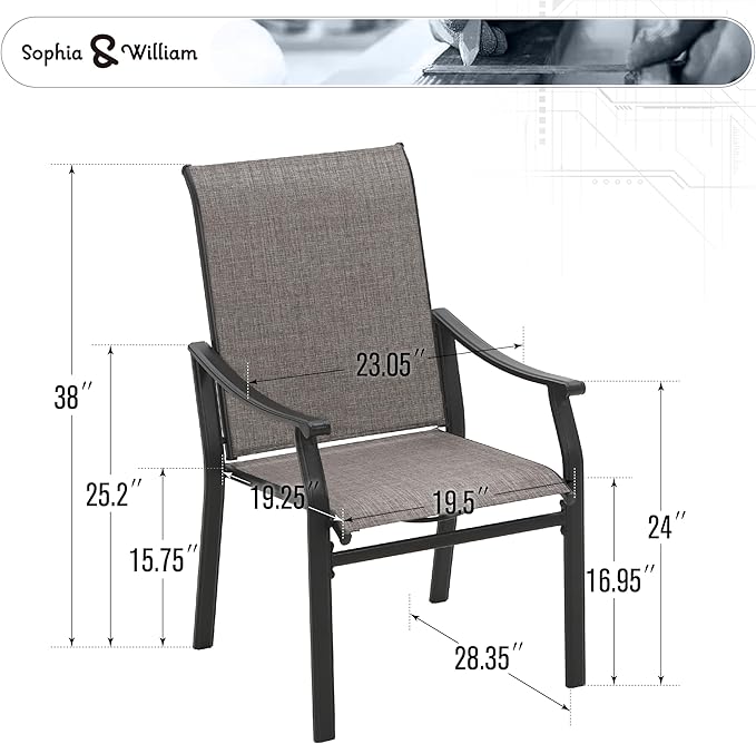 Sophia & William Outdoor Chairs Set of 6, Patio Chairs with Breathable Textilene Fabric and Heavy-Duty Iron Frame, Perfect for Lawn Garden Backyard Deck 350 lbs Capacity
