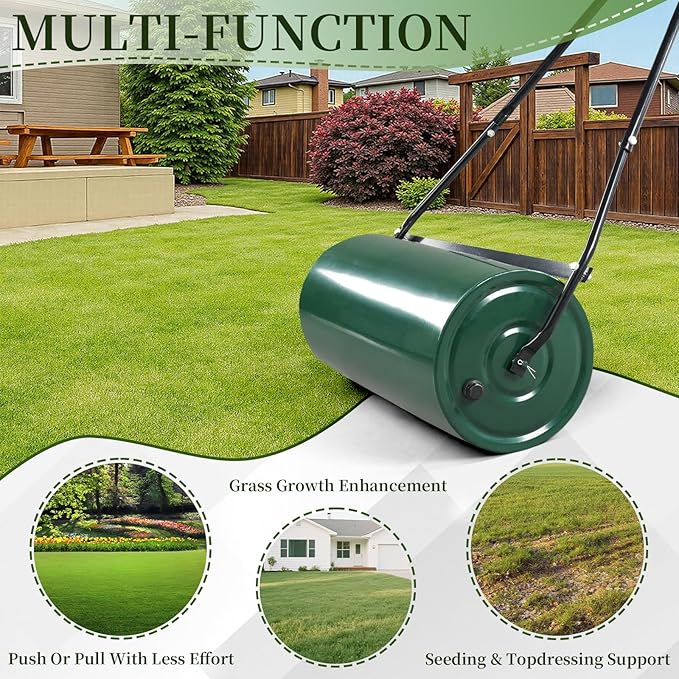 Outvita Lawn Roller, 13 Gallons Water and Sand Filled Garden Drum Roller with U Shaped Handle Tow beind Sod Roller for Planting, Seeding(Green ＆ Black)