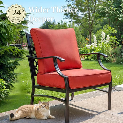 Patio Furniture Set 6 pcs, Outdoor Patio Furniture, 1 X 3-Seat Sofa, 4 X Single Chairs, 1 X Coffee Table and 5.75" Extra Thick Cushion, Patio Conversation Set,Red