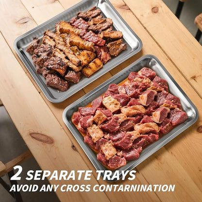 Grilling Prep and Serve Trays, Stainless Steel Large Capacity Food Prep Tray, Grill Carry System, Marinade Container with Lid and Cutting Board, BBQ Grill Accessories, Grilling Gifts for Men