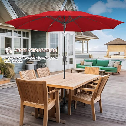 FLAME&SHADE 10 ft Outdoor Market Patio Table Umbrella with Fiberglass Rib Tips and Tilt, Red