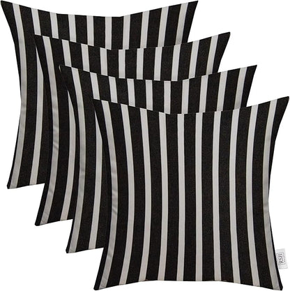 RSH DECOR: Sunbrella Square Throw Pillows Set of 4 | 17" x 17" | Water and Fade-Resistant Performance Fabric | Outdoor Pillow Covers with Down-Alternative Inserts | Shore Classic Black