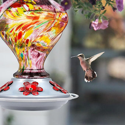 Hummingbird Feeders for Outdoors Hanging, BOLITE Glass Hummingbird Feeder, Hand Blown Twisted with Ant Moat and Five Feeding Ports, 24 Ounces, Leak Proof, Purple, Gifts for Women Men