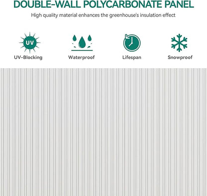 YITAHOME Polycarbonate 6X10FT Greenhouse Heavy Duty Green Houses Outdoor Greenhouses Aluminum Sliding Doors Vent Window for Garden Backyard, Black