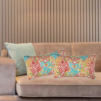 FUNHOME Set of 2 Patio Lumbar Pillows with Insert, 12”x20” Water-Repellent Outdoor Lumbar Pillow, Decorative Garden All Weather Lumbar Cushions for Patio Coach Sofa Use-Corinthian Dapple