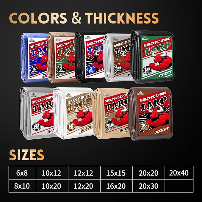 Tarp 20x20 ft Heavy Duty 10mil Silver/Brown 100% Waterproof High Durability Multipurpose Outdoor Tarpaulin,Uv Resistant,for Courtyards,Camping, Canopy, Trailer, Boats, Camping, Etc -by MVPNET