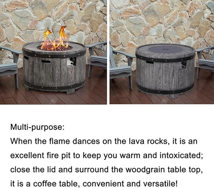 Afterglow Outdoor 36" Round TerraFdab Propane Fire Pit Table for Outside Patio Backyard Garden, Firepit Table with Weather Cover and Lava Rocks(Gas Tank not Included)，50000 BTU, Wood Look(Grey)