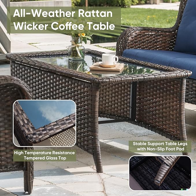 Wicker Outdoor Conversation Set-6 Pieces Outdoor Wicker High Back Couch with Swivel Rocker Chairs Patio Furniture for Deck Poolside Backyard-Brown/Red