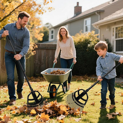 2 in 1 Garden Leaf Rake & Leaf Scoops, Adjustable Leaf Rake for Lawns with Grabber, Hand Rakes for Picking Up Leaves,Pine Needles, Gravel