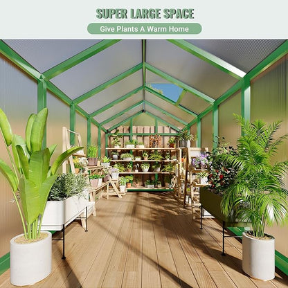 6x10 FT Greenhouse, Greenhouse for Outdoors, Polycarbonate Greenhouses with Quick Setup, Aluminum Frame and Roof Vent, Lockable Door for Backyard, Green Houses for Outside Garden Backyard, Patio