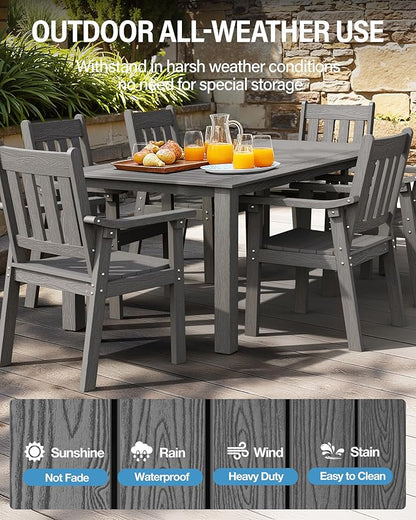 YEFU Outdoor Patio Chairs Set of 2: All Weather Outdoor Dining Chairs with Wide Curved Seat and Backrest - Plastic Patio Chairs for Outside Backyard/Garden/Pool/Porch/Deck 350lbs Capacity Grey
